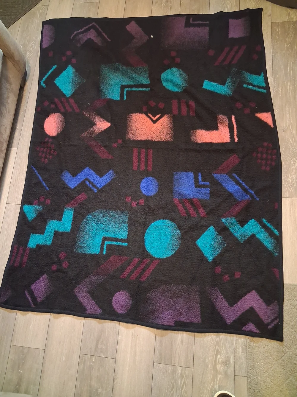Source Unknown Geometric Striped Throw Blanket in Teal, Purple, Coral, Blue